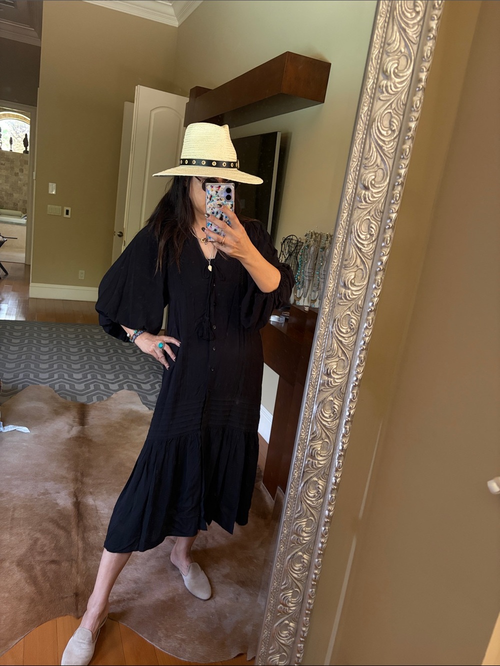 Young Fabulous & Broke Black Button-Front Tiered Midi Dress